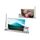 Aluminum 5" x 7" Executive Photo Desk Set with Clock